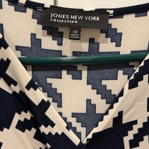 Jones New York Navy and Cream Patterned Dress